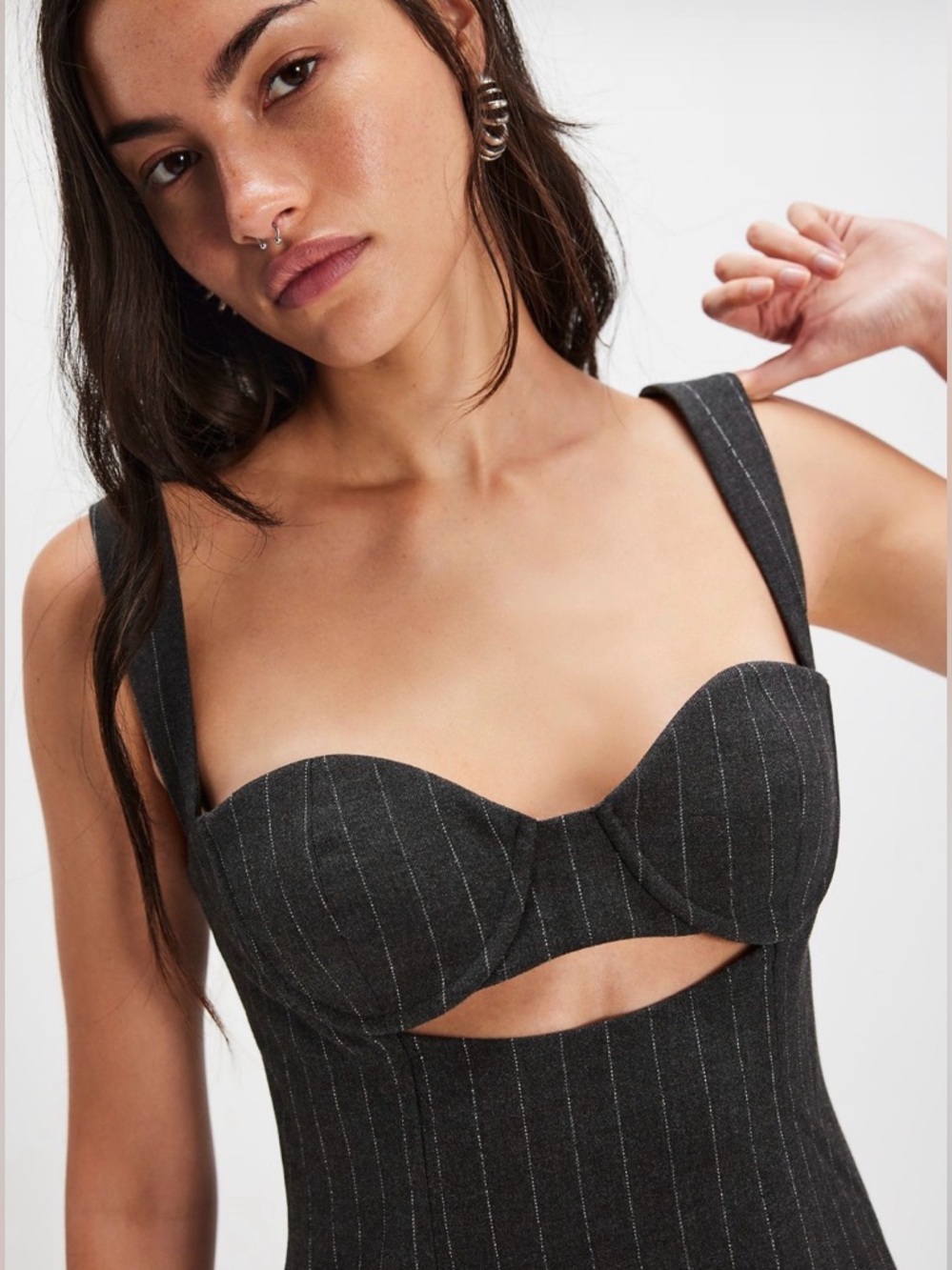 Retrofete Black Pinstripe Cutout Mini Dress updated with pictures - Picture 3 of 15